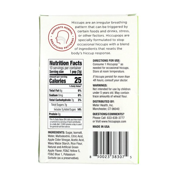 Hiccupops, Lollipops that Stops Hiccups, SOUR APPLE, 10ct NEW - Picture 2 of 4